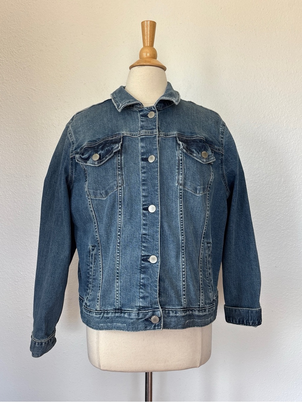 a.n.a Medium Blue Denim Jacket with Button Front